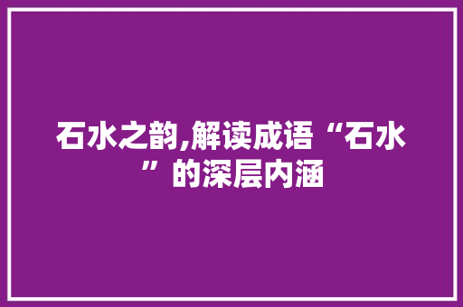 石水之韵,解读成语“石水”的深层内涵