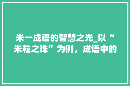 米一成语的智慧之光_以“米粒之珠”为例，成语中的文化底蕴