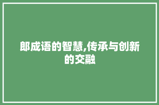 郎成语的智慧,传承与创新的交融