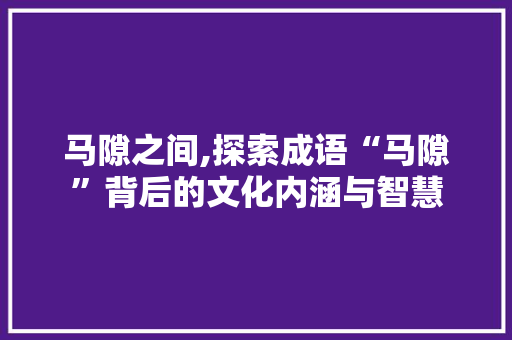 马隙之间,探索成语“马隙”背后的文化内涵与智慧