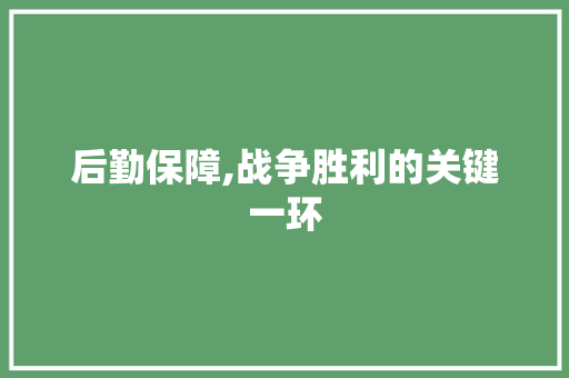 后勤保障,战争胜利的关键一环