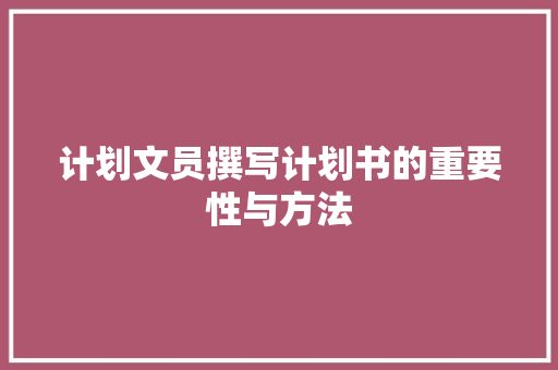 计划文员撰写计划书的重要性与方法 工作总结