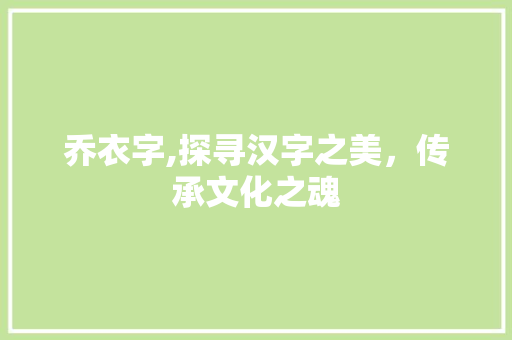 乔衣字,探寻汉字之美，传承文化之魂