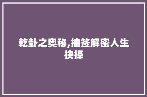 乾卦之奥秘,抽签解密人生抉择 演讲稿