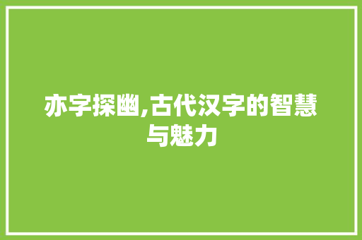 亦字探幽,古代汉字的智慧与魅力