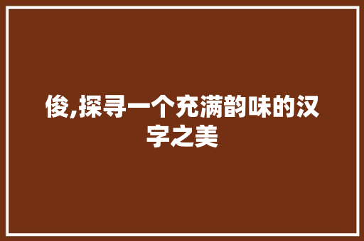 俊,探寻一个充满韵味的汉字之美 演讲稿