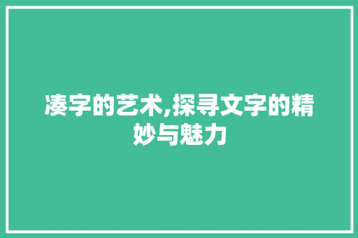 凑字的艺术,探寻文字的精妙与魅力 合同范本