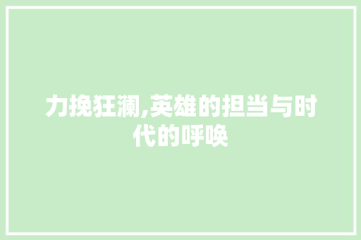 力挽狂澜,英雄的担当与时代的呼唤 工作计划