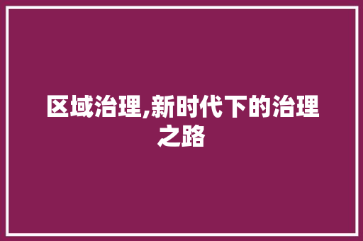 区域治理,新时代下的治理之路