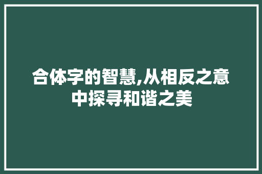 合体字的智慧,从相反之意中探寻和谐之美