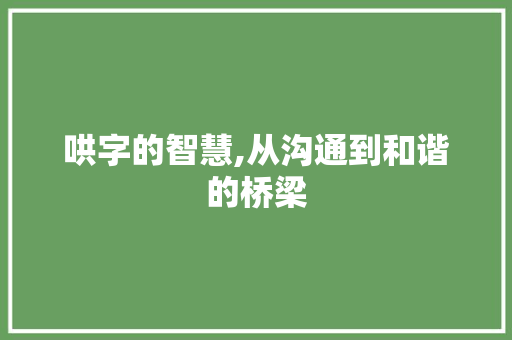 哄字的智慧,从沟通到和谐的桥梁