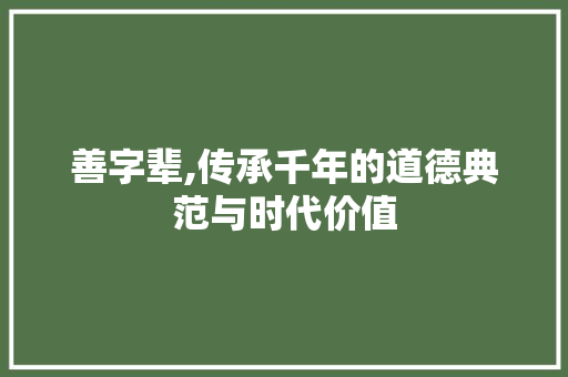 善字辈,传承千年的道德典范与时代价值
