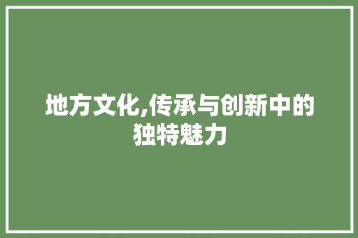 地方文化,传承与创新中的独特魅力