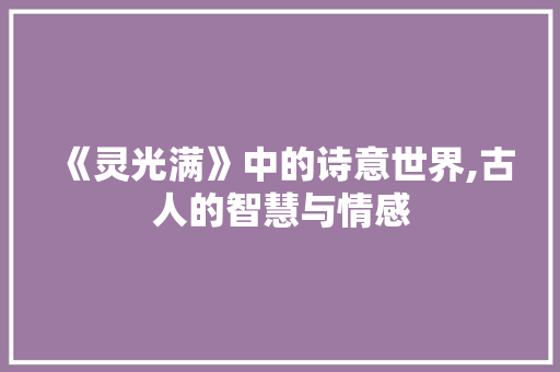 《灵光满》中的诗意世界,古人的智慧与情感