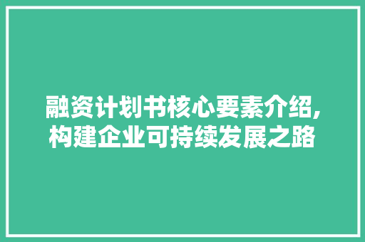 融资计划书核心要素介绍,构建企业可持续发展之路