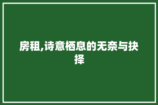 房租,诗意栖息的无奈与抉择