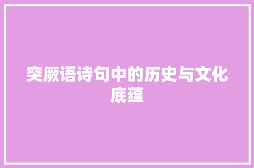突厥语诗句中的历史与文化底蕴