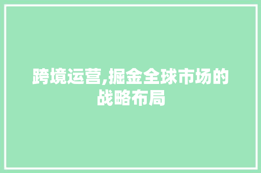跨境运营,掘金全球市场的战略布局