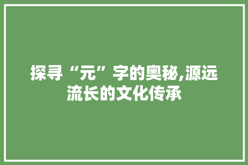 探寻“元”字的奥秘,源远流长的文化传承