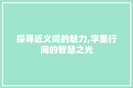 探寻近义词的魅力,字里行间的智慧之光