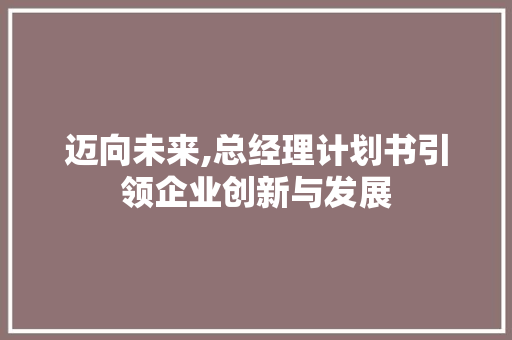 迈向未来,总经理计划书引领企业创新与发展
