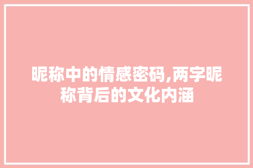 昵称中的情感密码,两字昵称背后的文化内涵