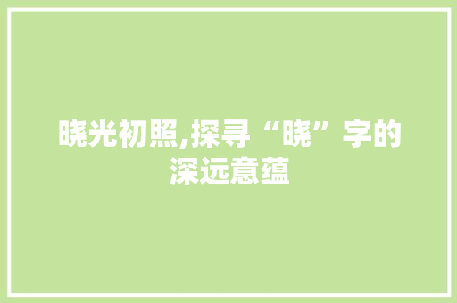 晓光初照,探寻“晓”字的深远意蕴 诗词鉴赏