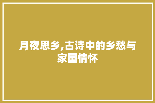 月夜思乡,古诗中的乡愁与家国情怀