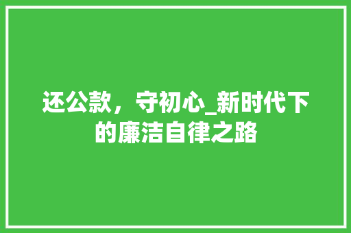 还公款，守初心_新时代下的廉洁自律之路 合同范本