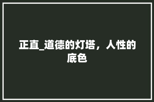 正直_道德的灯塔，人性的底色