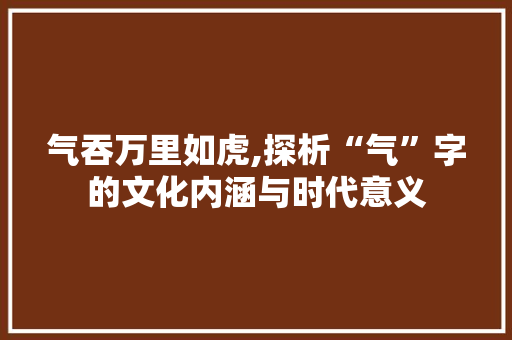 气吞万里如虎,探析“气”字的文化内涵与时代意义