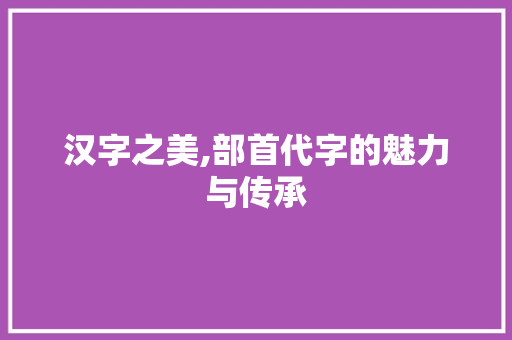 汉字之美,部首代字的魅力与传承