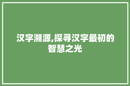 汉字溯源,探寻汉字最初的智慧之光