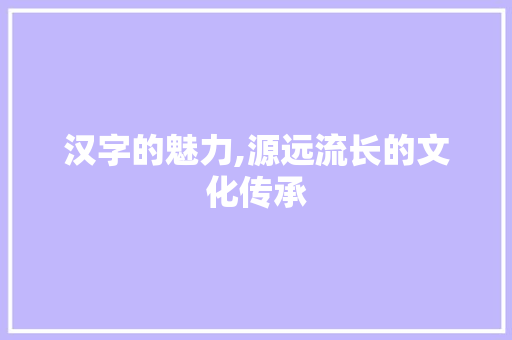 汉字的魅力,源远流长的文化传承