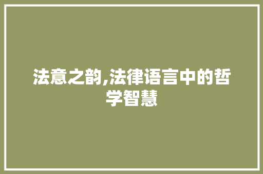 法意之韵,法律语言中的哲学智慧