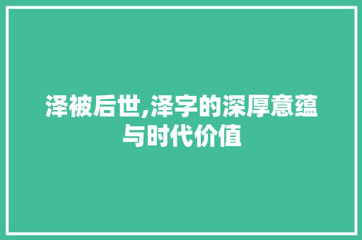 泽被后世,泽字的深厚意蕴与时代价值