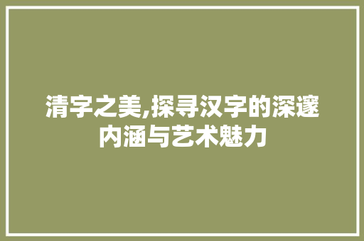 清字之美,探寻汉字的深邃内涵与艺术魅力
