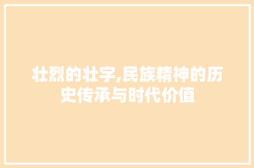 壮烈的壮字,民族精神的历史传承与时代价值