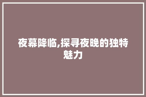 夜幕降临,探寻夜晚的独特魅力