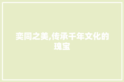 奕同之美,传承千年文化的瑰宝