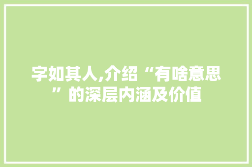 字如其人,介绍“有啥意思”的深层内涵及价值