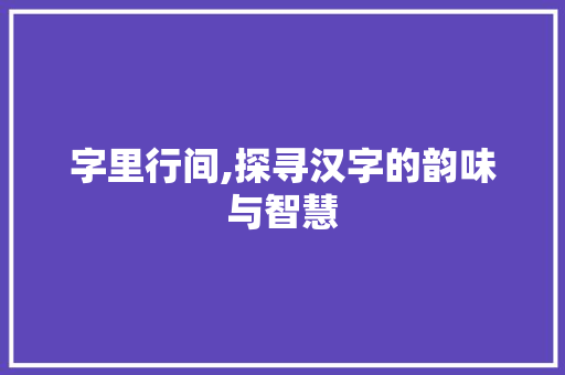 字里行间,探寻汉字的韵味与智慧