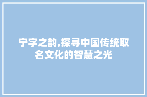 宁字之韵,探寻中国传统取名文化的智慧之光