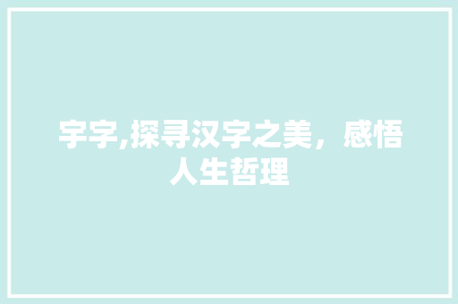 宇字,探寻汉字之美，感悟人生哲理