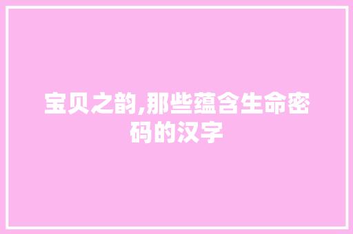 宝贝之韵,那些蕴含生命密码的汉字