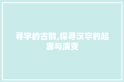 寻字的古韵,探寻汉字的起源与演变