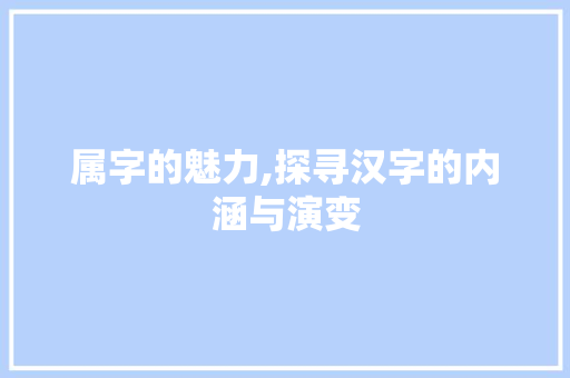属字的魅力,探寻汉字的内涵与演变 个人简历