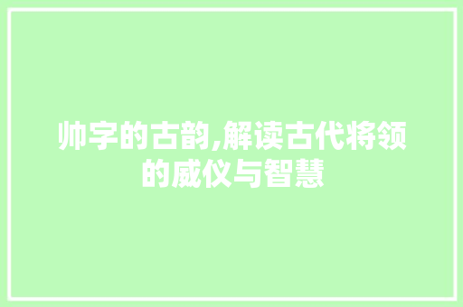 帅字的古韵,解读古代将领的威仪与智慧