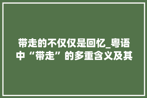 带走的不仅仅是回忆_粤语中“带走”的多重含义及其文化内涵