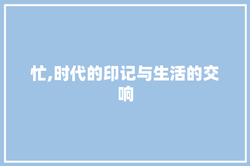 忙,时代的印记与生活的交响